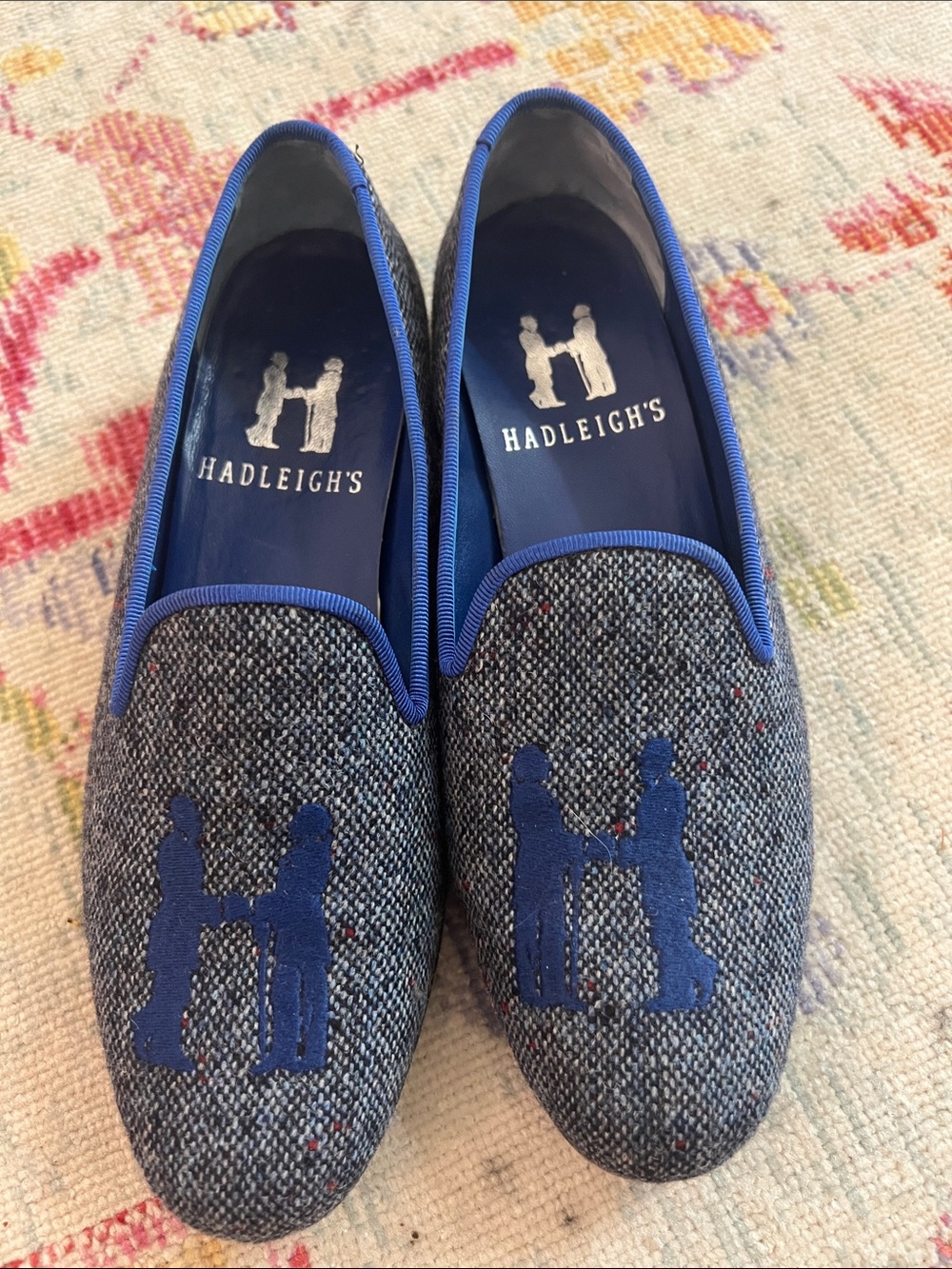 Hadleigh’s Gray Tweed Loafers with Blue Trim